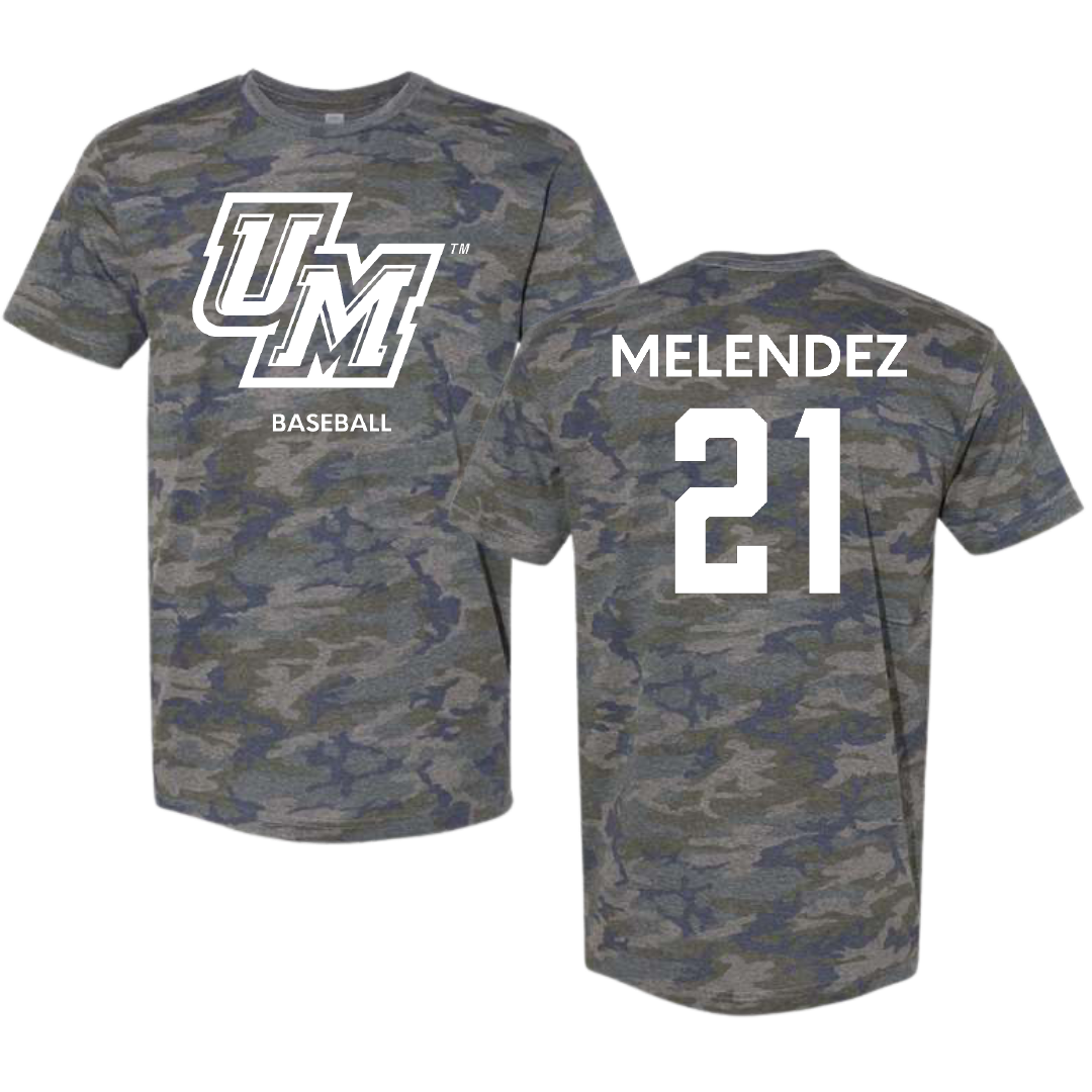 University of Montevallo Baseball Vintage Camo Tee - #21 Adiel Melendez