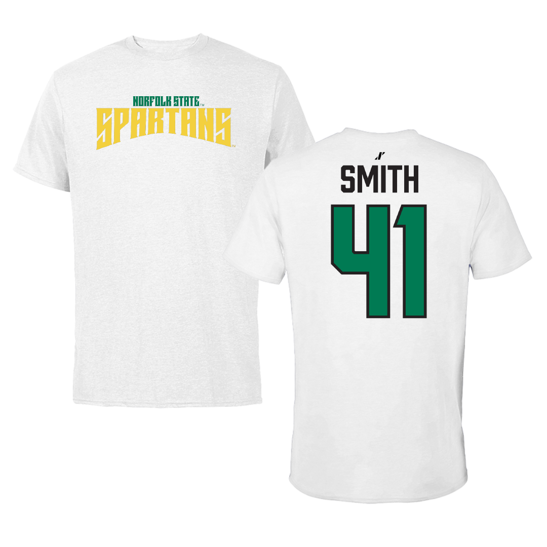 Norfolk State University Football White Classic Performance Tee - #41 Jayden Smith