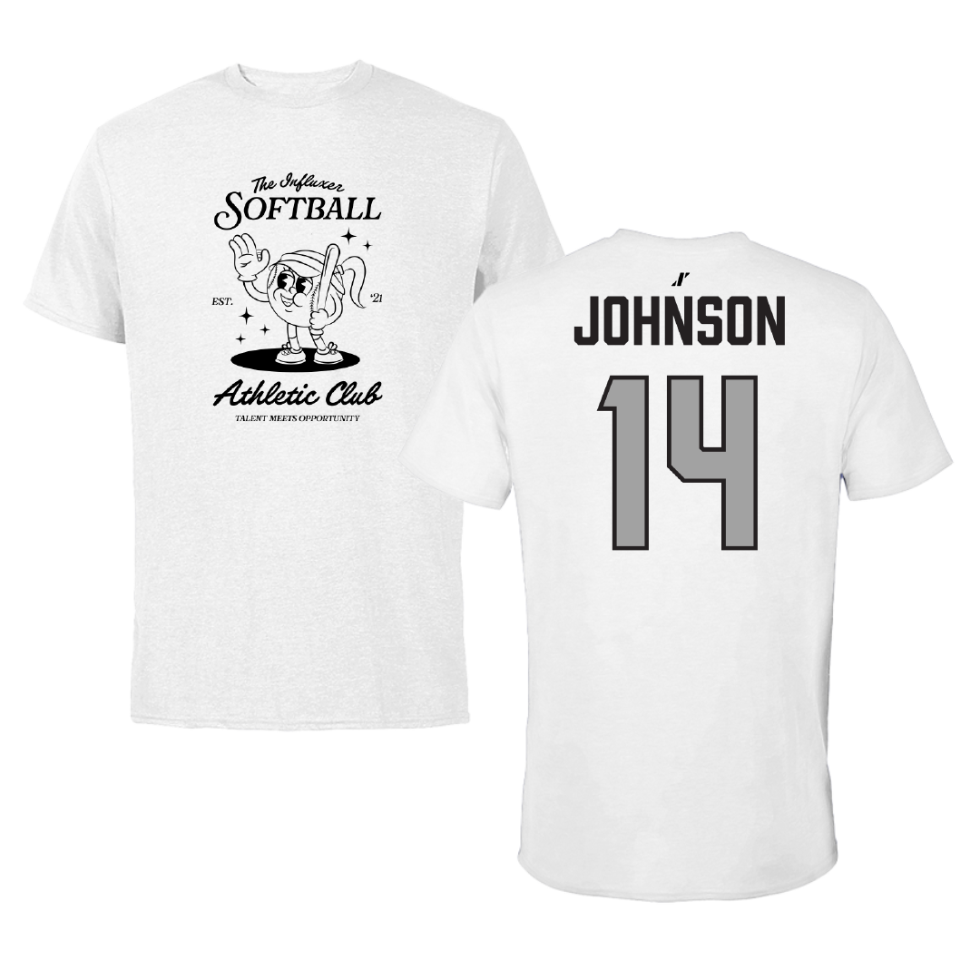 Softball White Influxer Athletic Club Tee - #14 Taylor Johnson