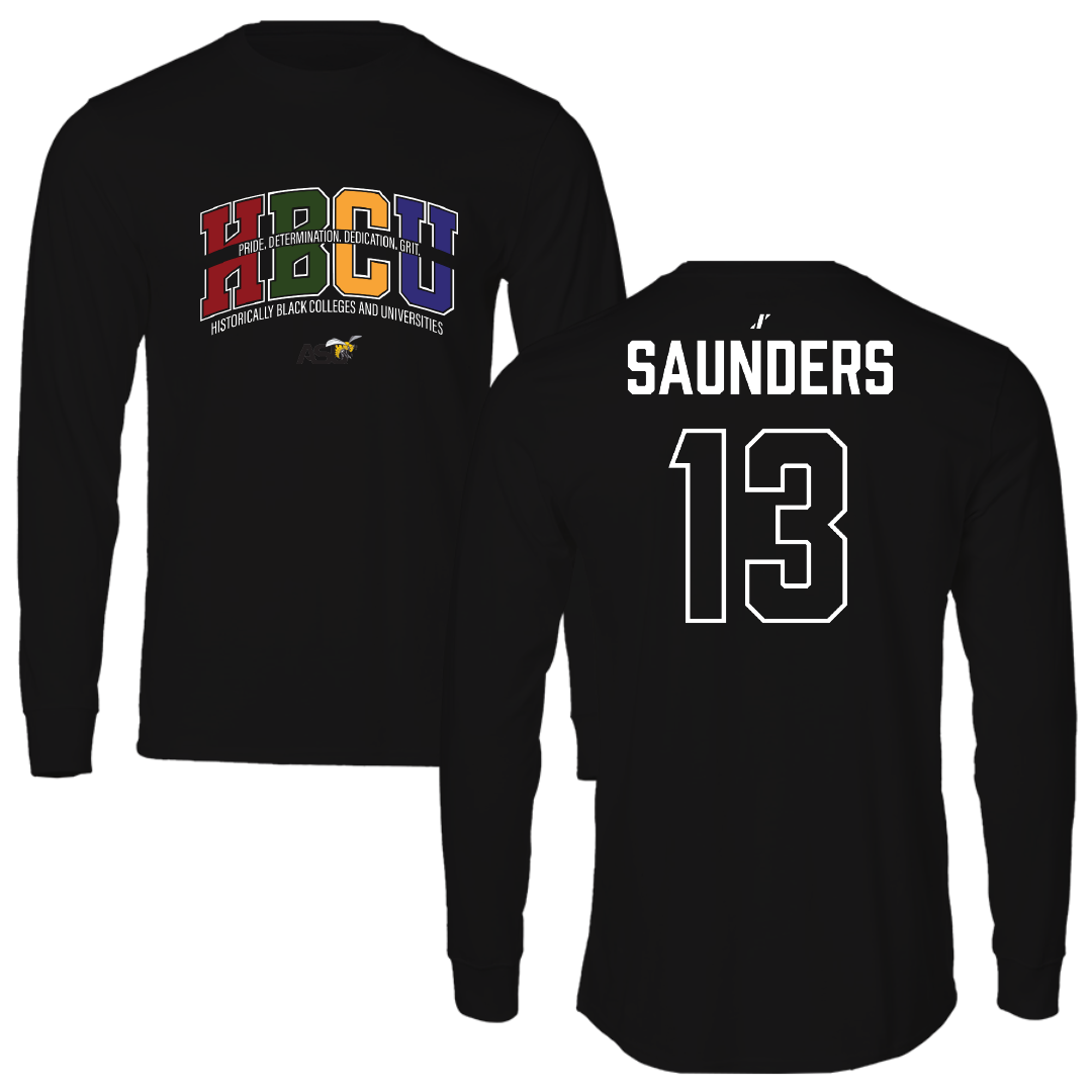 Alabama State University Football Black HBCU Performance Long Sleeve - #13 Tyree Saunders