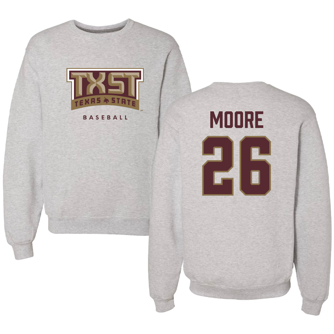 Texas State University Baseball Gray Crewneck - #26 Nolan Moore