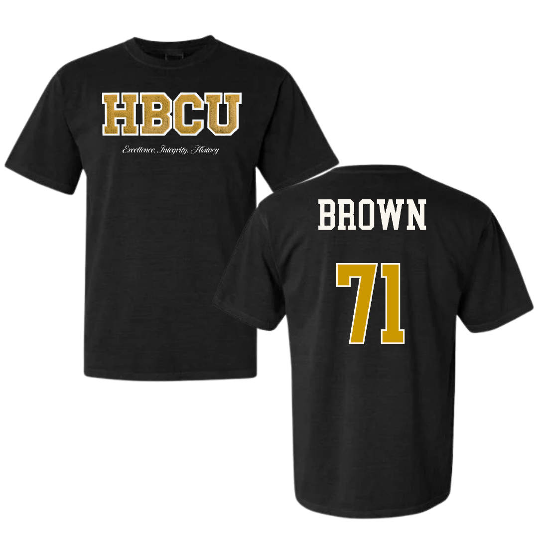 Alabama State University Football Black HBCU Varsity Comfort Colors Tee - #71 Isaiah Brown
