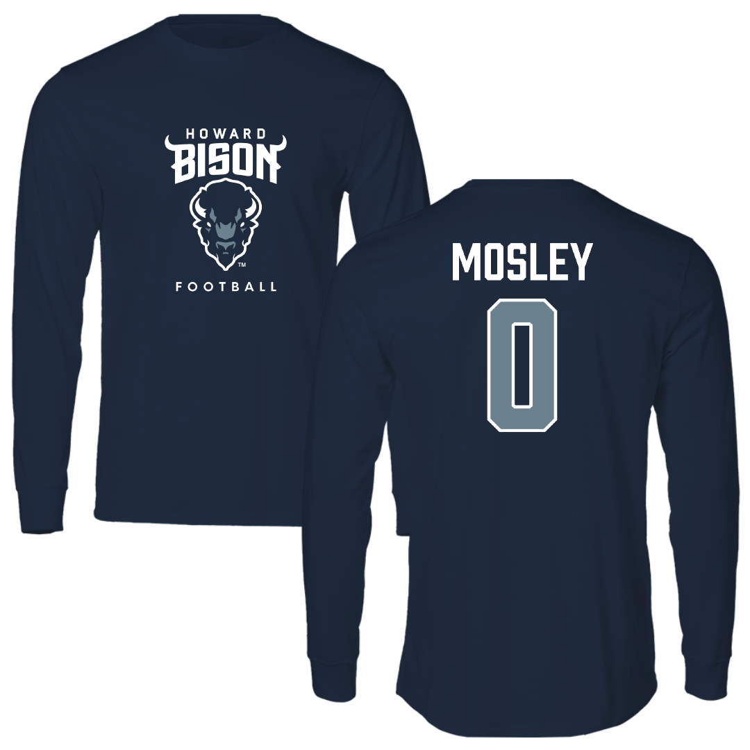 Howard University Football Navy Performance Long Sleeve - #0 KD Mosley