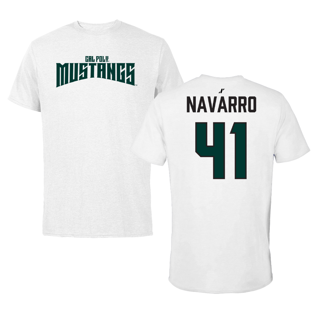 Cal Poly Football White Classic Performance Tee - #41 Anthony Navarro