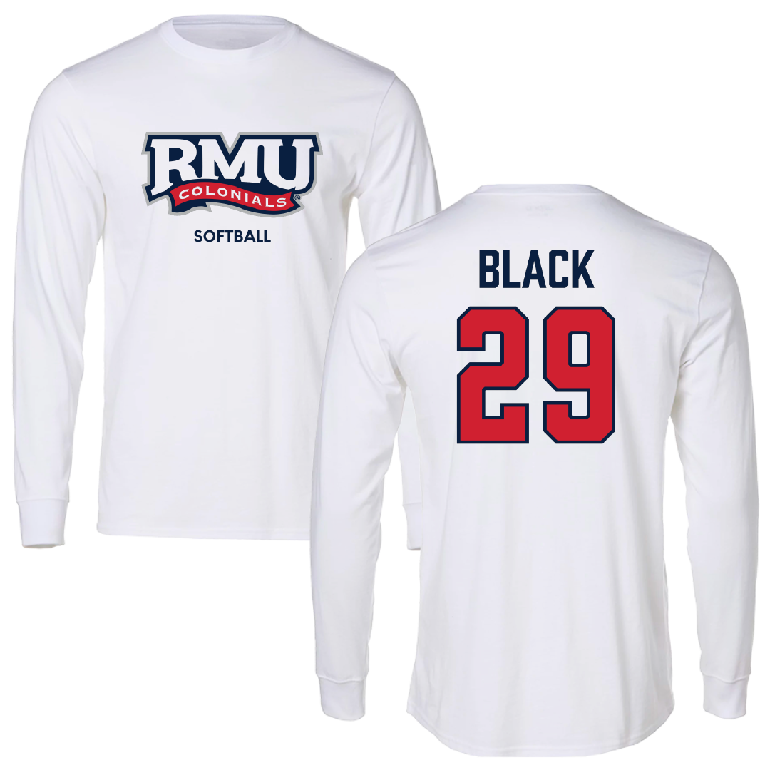 Robert Morris University Softball White Performance Long Sleeve - #29 Logan Black