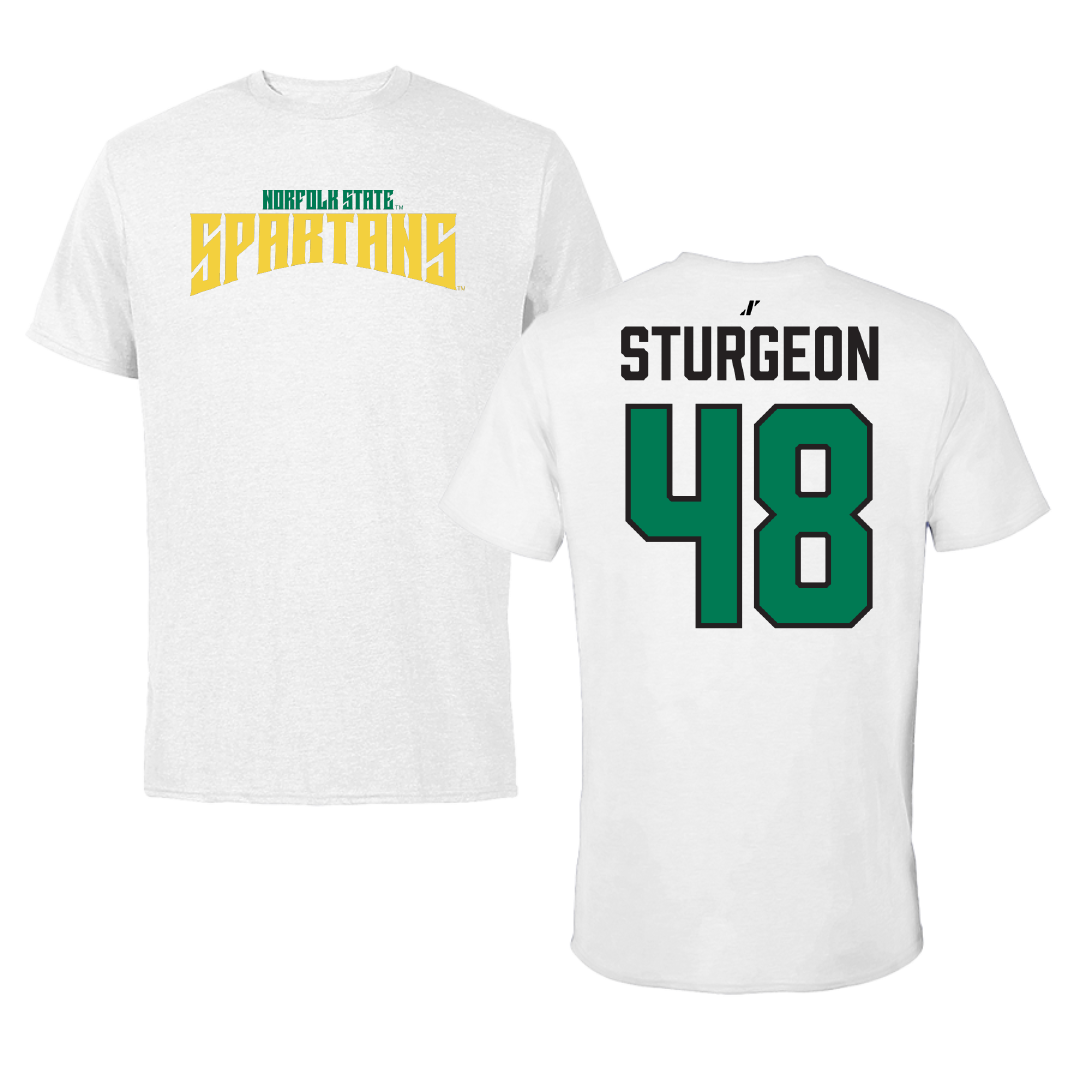 Norfolk State University Baseball White Classic Performance Tee - #48 CC Sturgeon