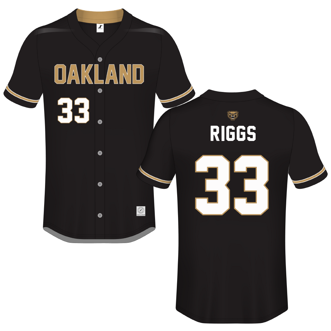 Oakland University Black Button-Down Jersey - #33 Luke Riggs