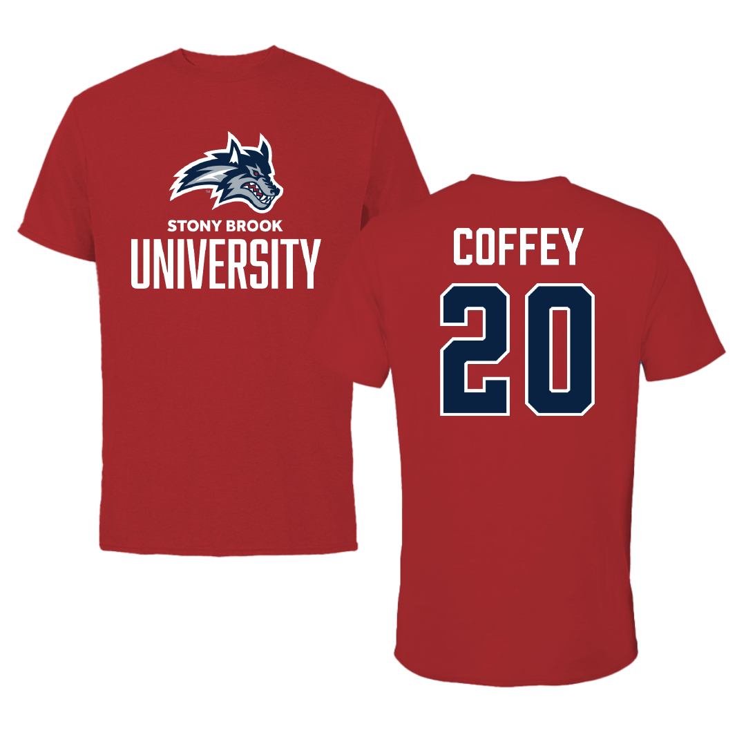 Stony Brook University Baseball Canvas Red Tee - #20 Aidyn Coffey