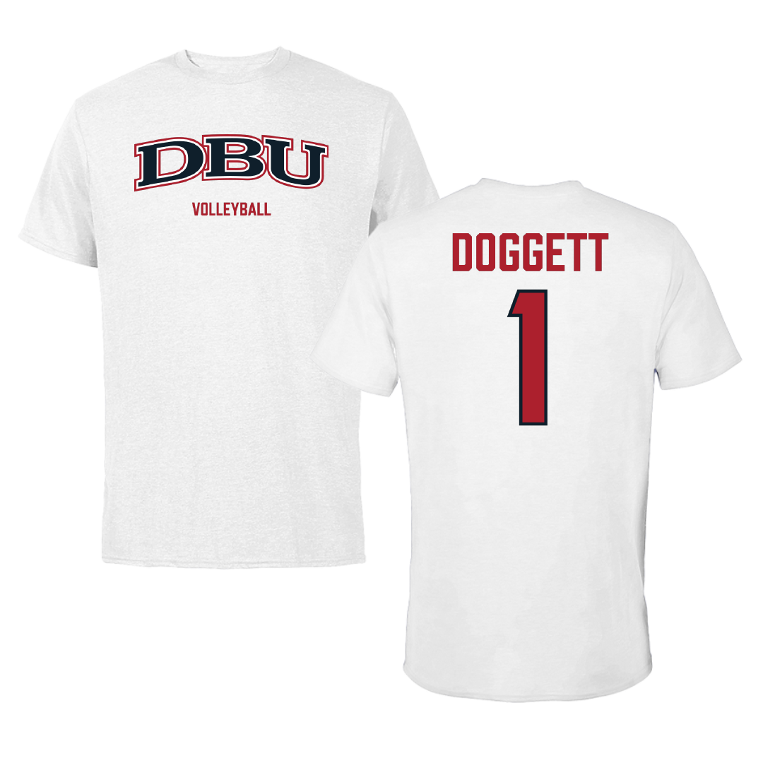 Dallas Baptist University Volleyball (W) White Performance Tee - #1 Daylee Doggett