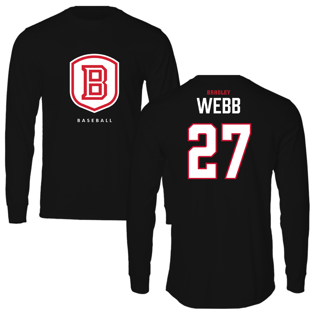 Bradley University Baseball Black Shield Performance Long Sleeve - #27 Davis Webb