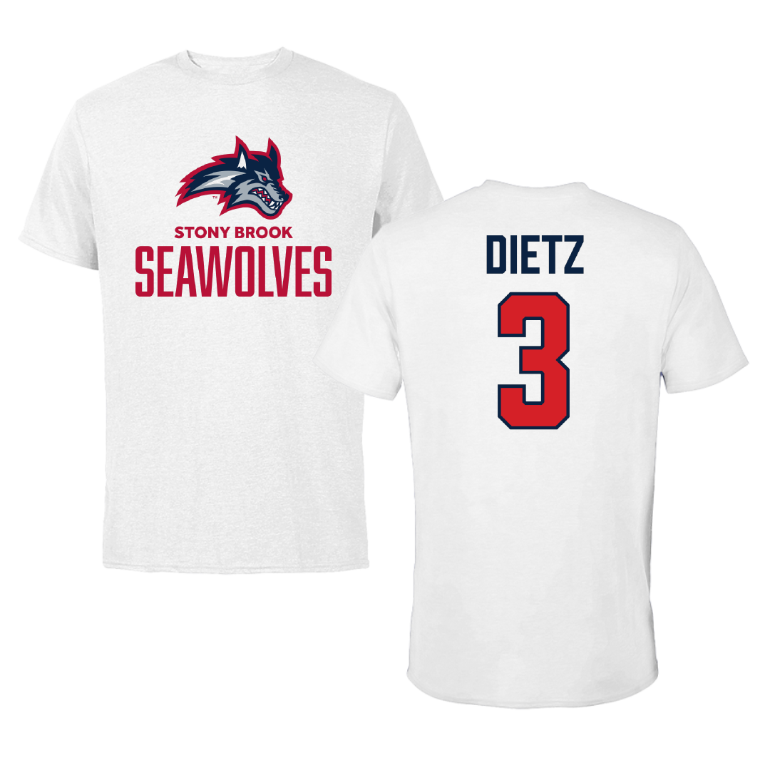 Stony Brook University Football White Tee - #3 Marqeese Dietz