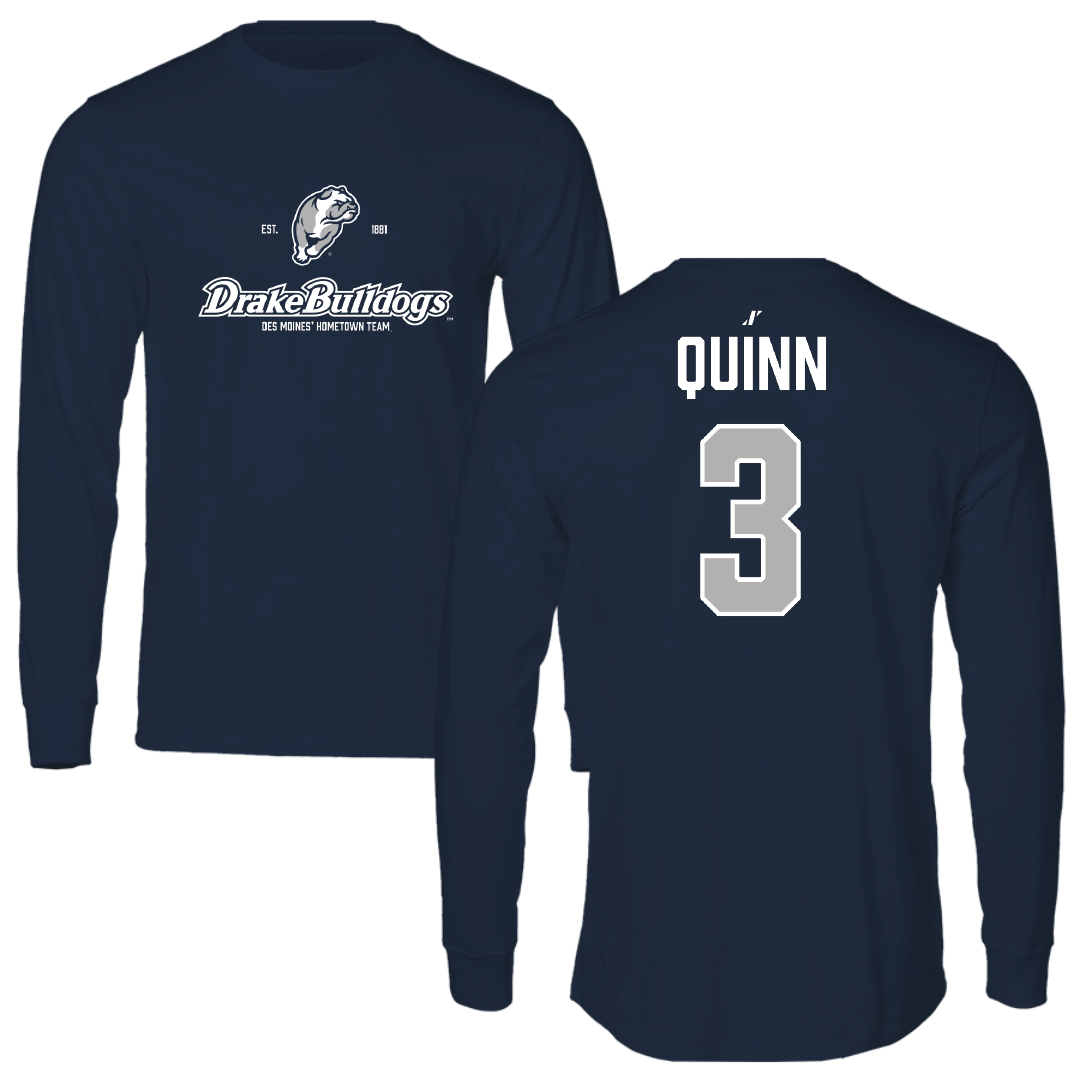 Drake University Basketball Navy General Performance Long Sleeve - #3 Jalen Quinn