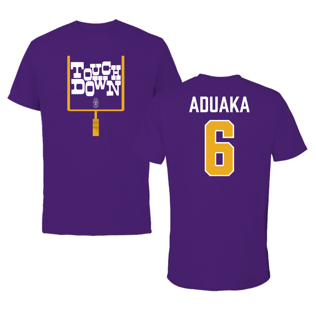 University at Albany Football Purple Touchdown Tee - #6 Chiebuka Aduaka