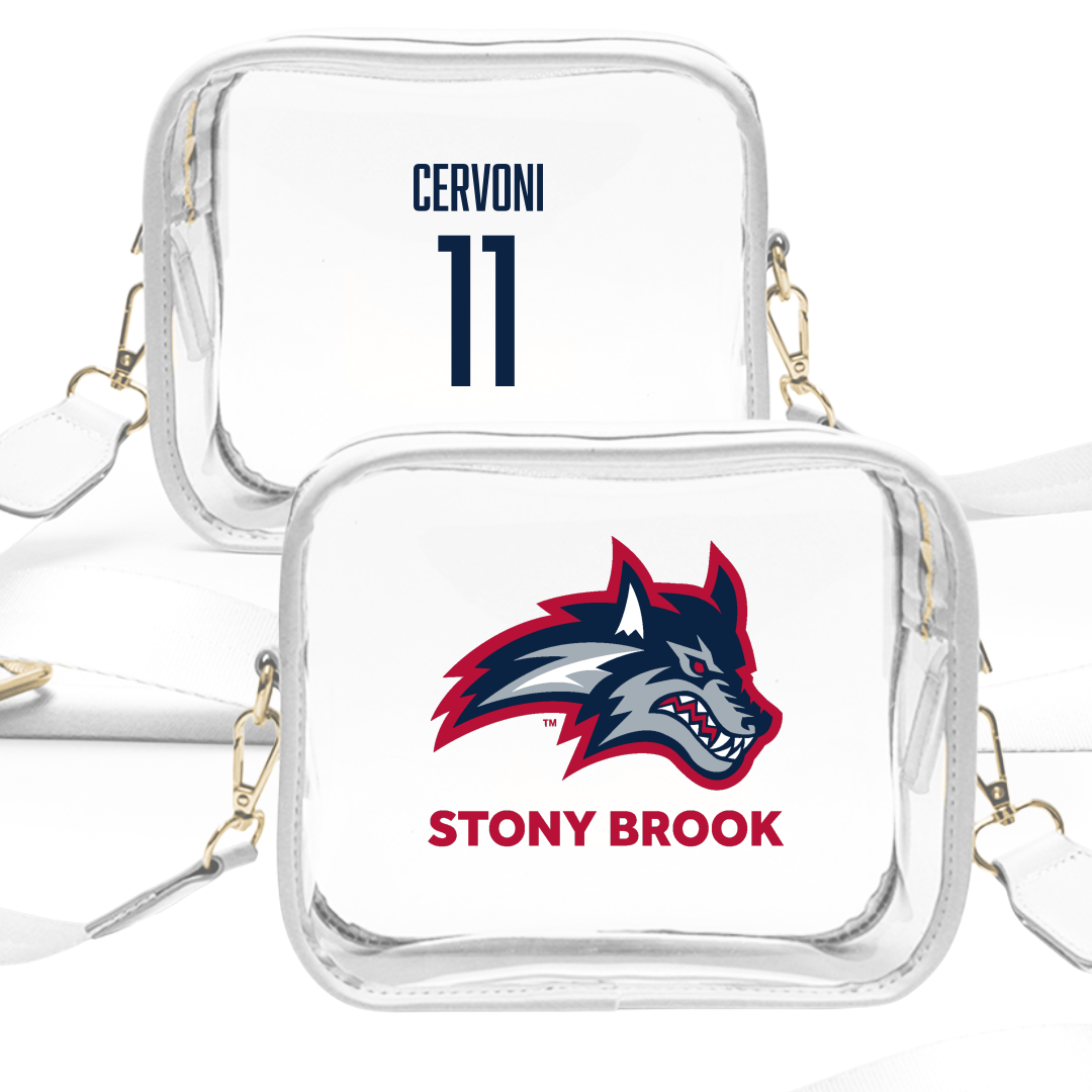 Stony Brook University Baseball White Clear Stadium Bag - #11 Mike Cervoni