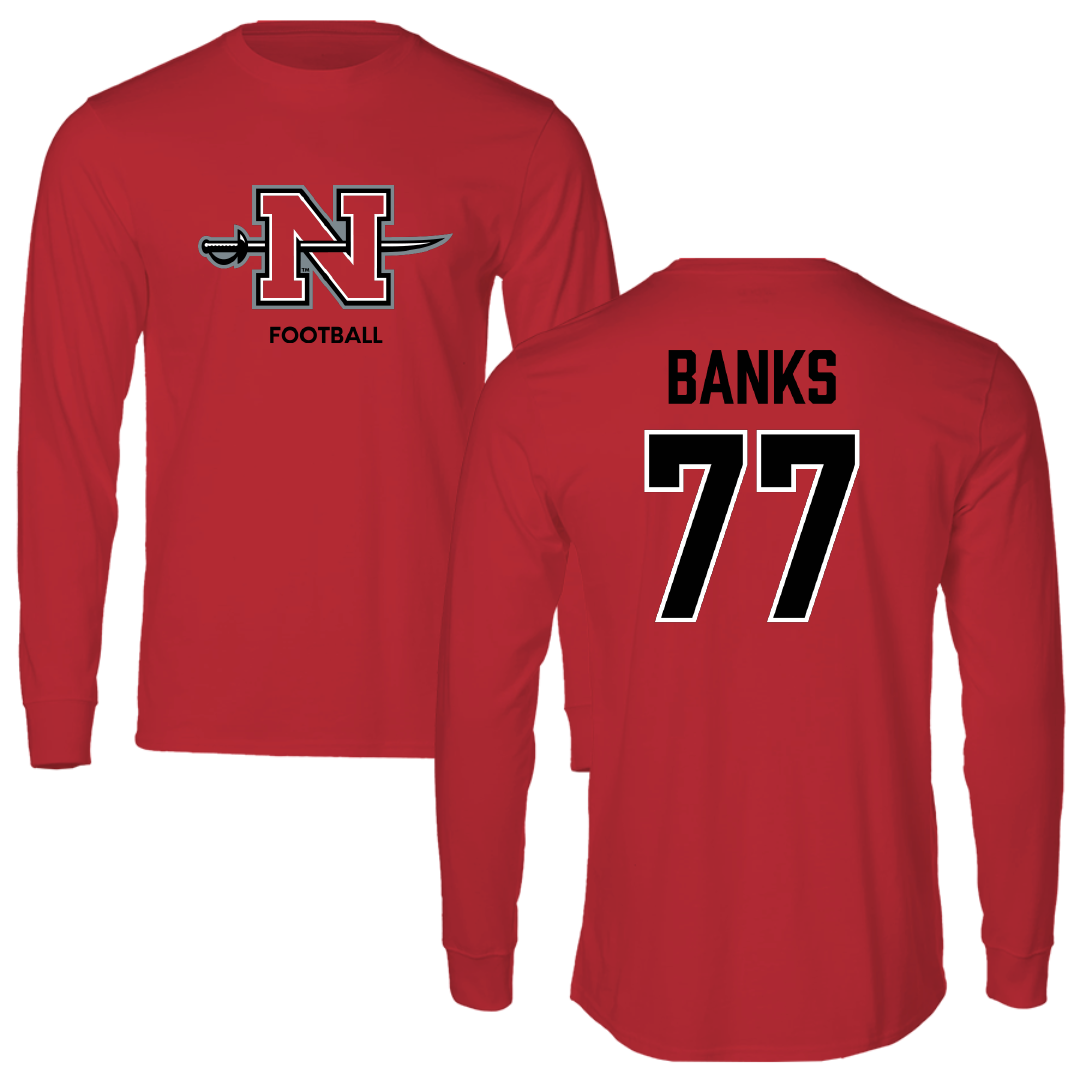Nicholls State University Football Red Mascot Long Sleeve - #77 Cam Banks