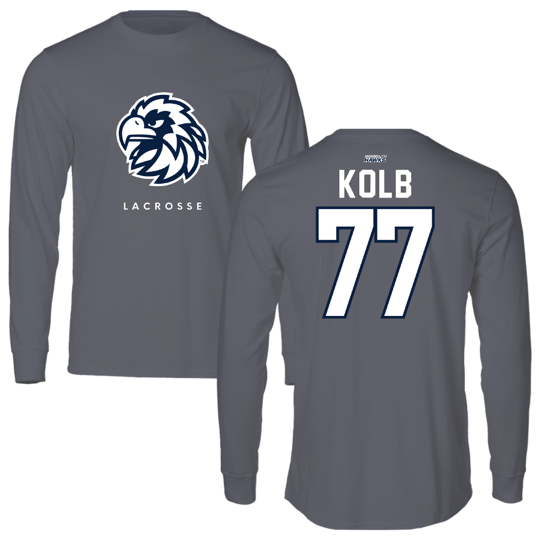 Monmouth University Lacrosse Gray Performance Long Sleeve - #77 Dougie Kolb