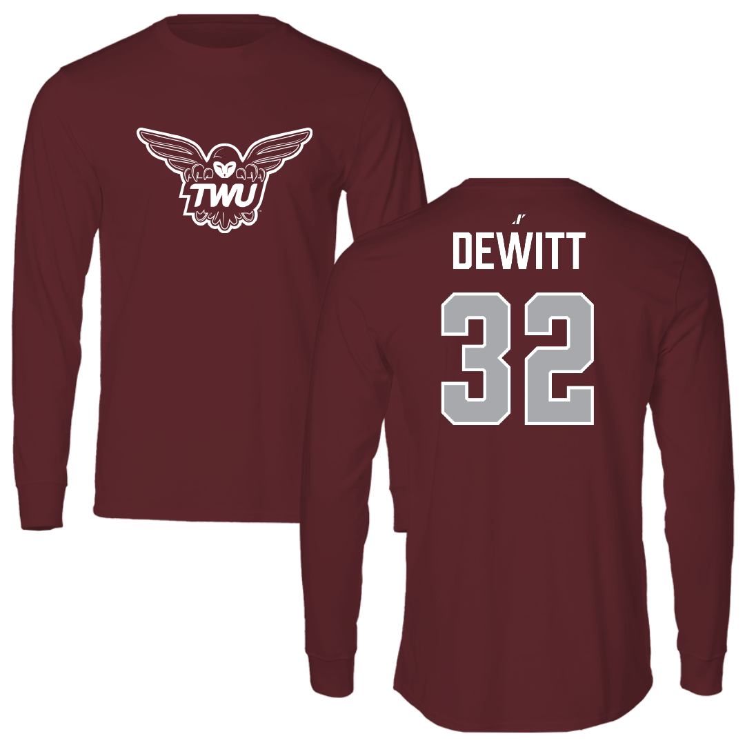 Texas Woman's University Soccer (W) Maroon Performance Long Sleeve - #32 Iris DeWitt
