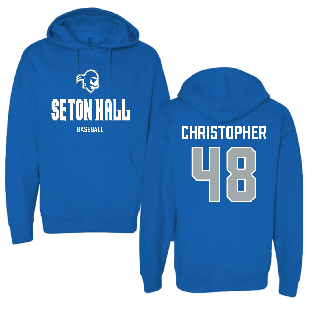 Seton Hall University Baseball Blue Block Hoodie - #48 Mason Christopher