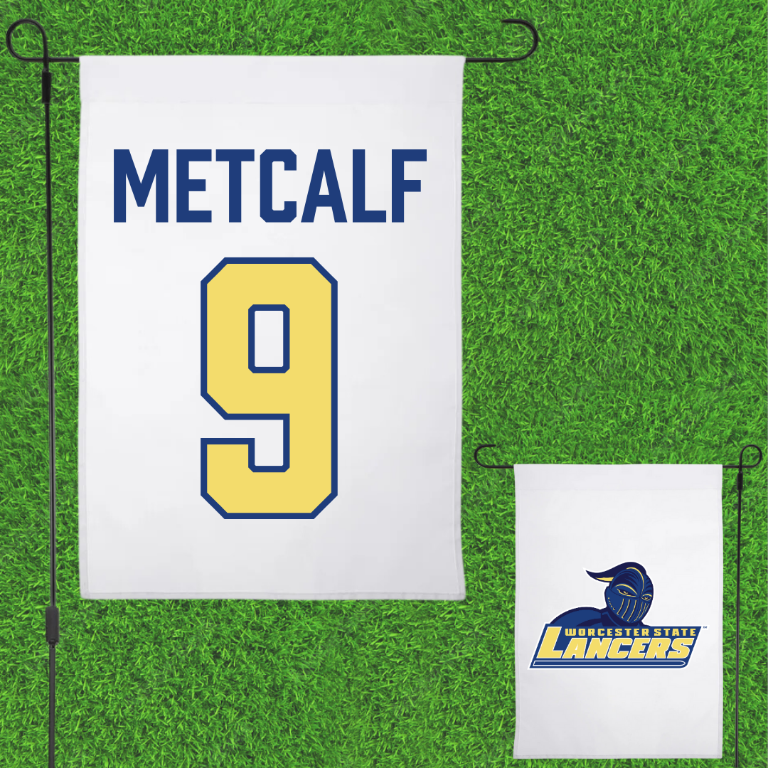 Worcester State University Football White Garden Flag - #9 Griffin Metcalf