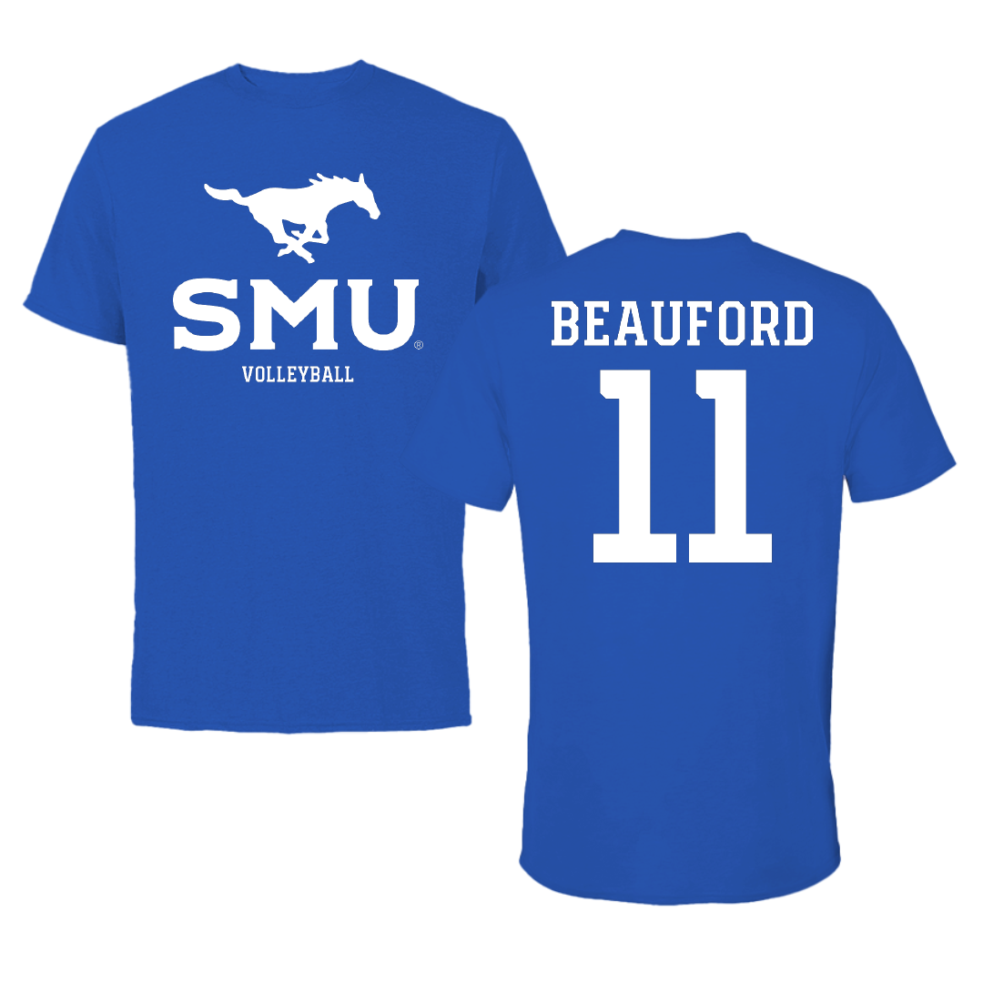 Southern Methodist University Volleyball (W) Blue Mascot Tee - #11 Hannah Beauford
