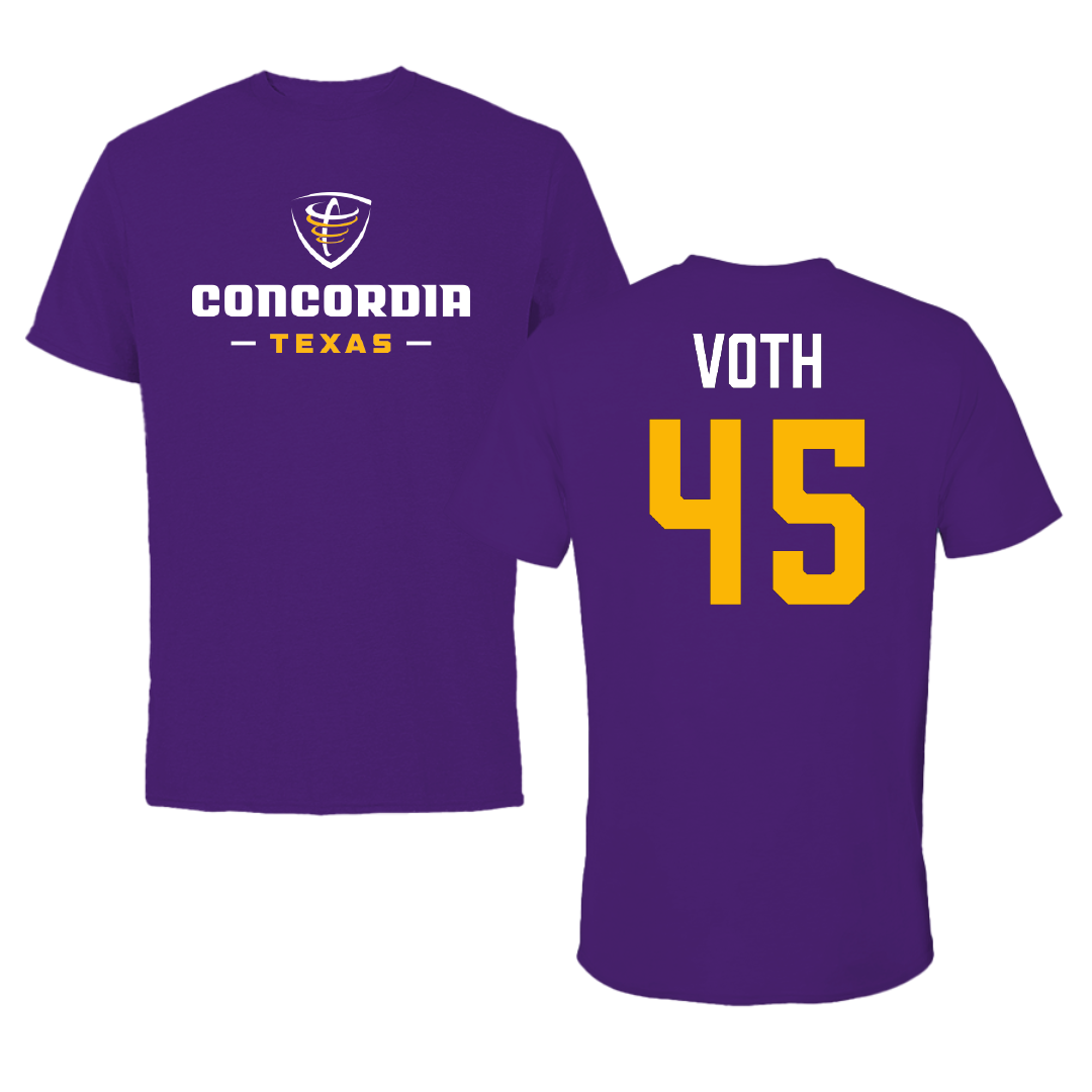 Concordia University (Texas) Baseball Purple Tee - #45 Gavin Voth