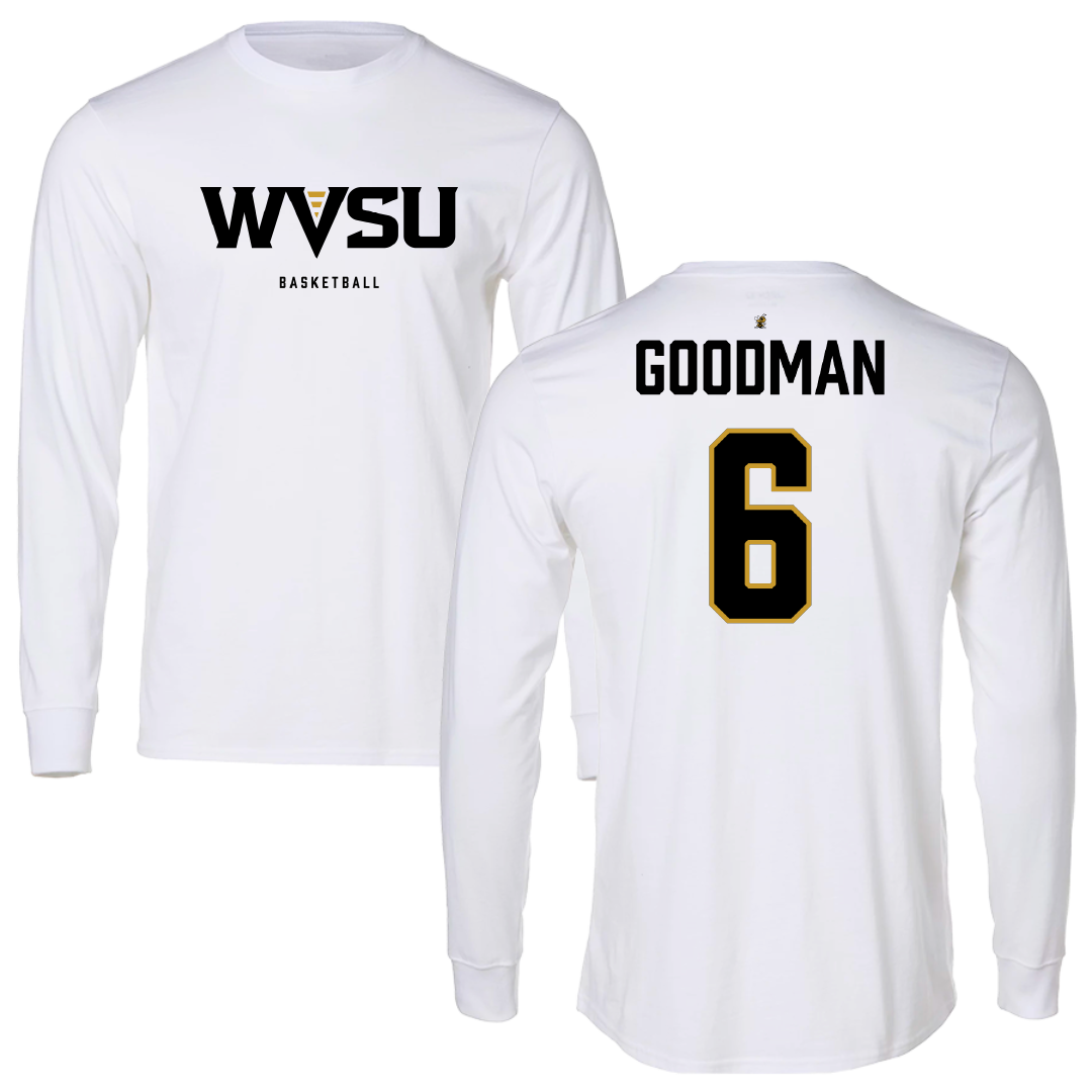 West Virginia State University Basketball (M) White Performance Long Sleeve - #6 Blake Goodman