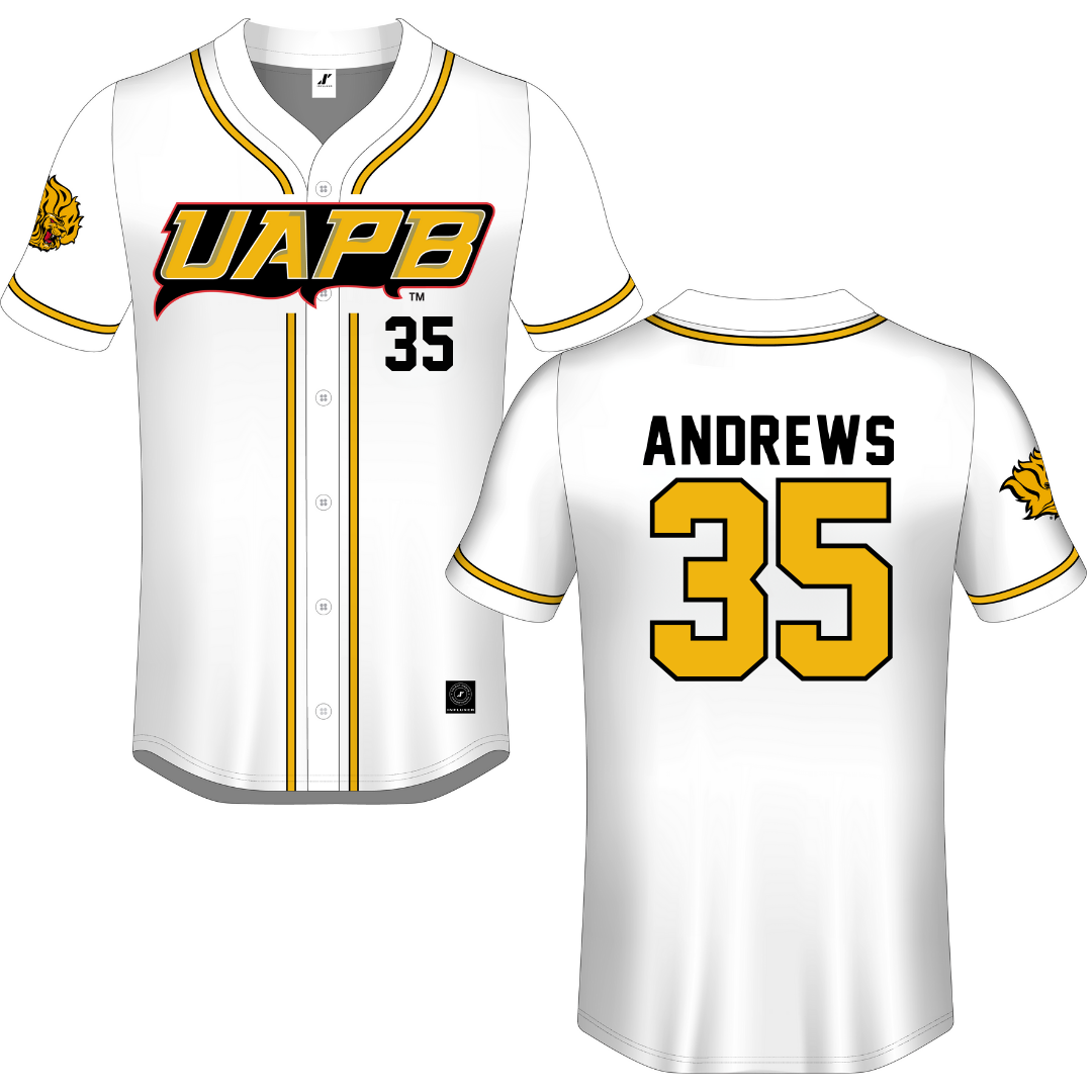 University of Arkansas-Pine Bluff White Button-Down Jersey - #35 Easton Andrews