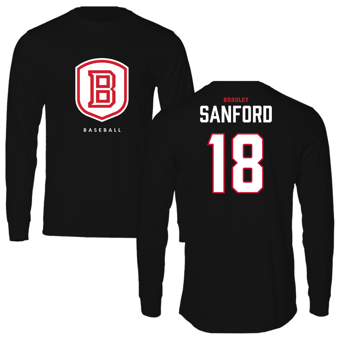 Bradley University Baseball Black Shield Performance Long Sleeve - #18 Robert Sanford