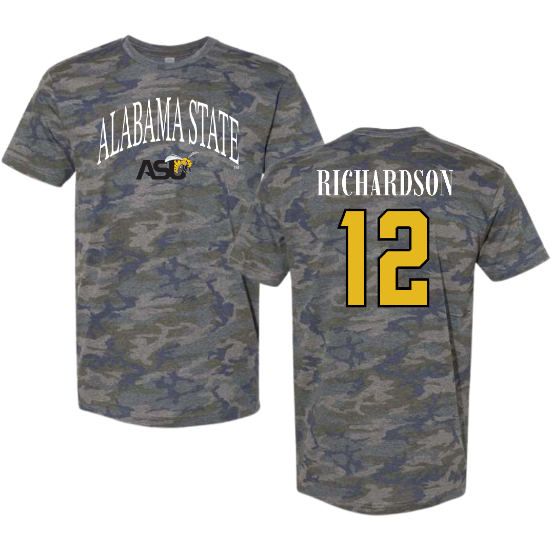 Alabama State University Softball Vintage Camo Tee - #12 Leah Richardson