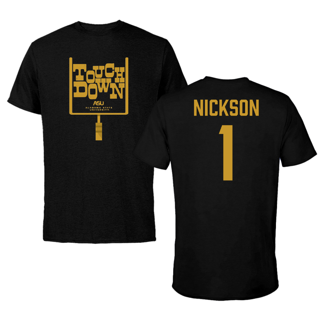 Alabama State University Football Black Touchdown Tee - #1 Willie Nickson