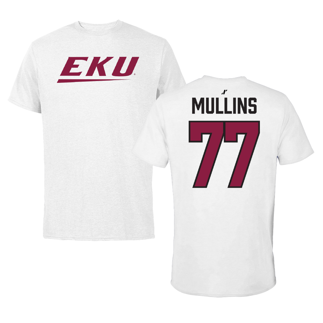 Eastern Kentucky University Football White Performance Tee - #77 Zane Mullins