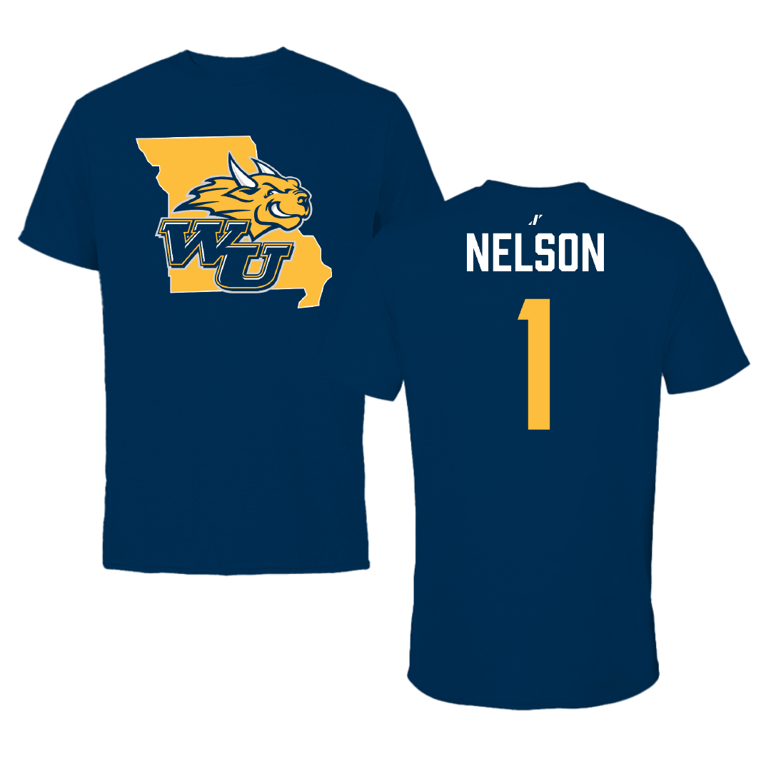 Webster University Basketball Navy State Performance Tee - #1 Charles Nelson