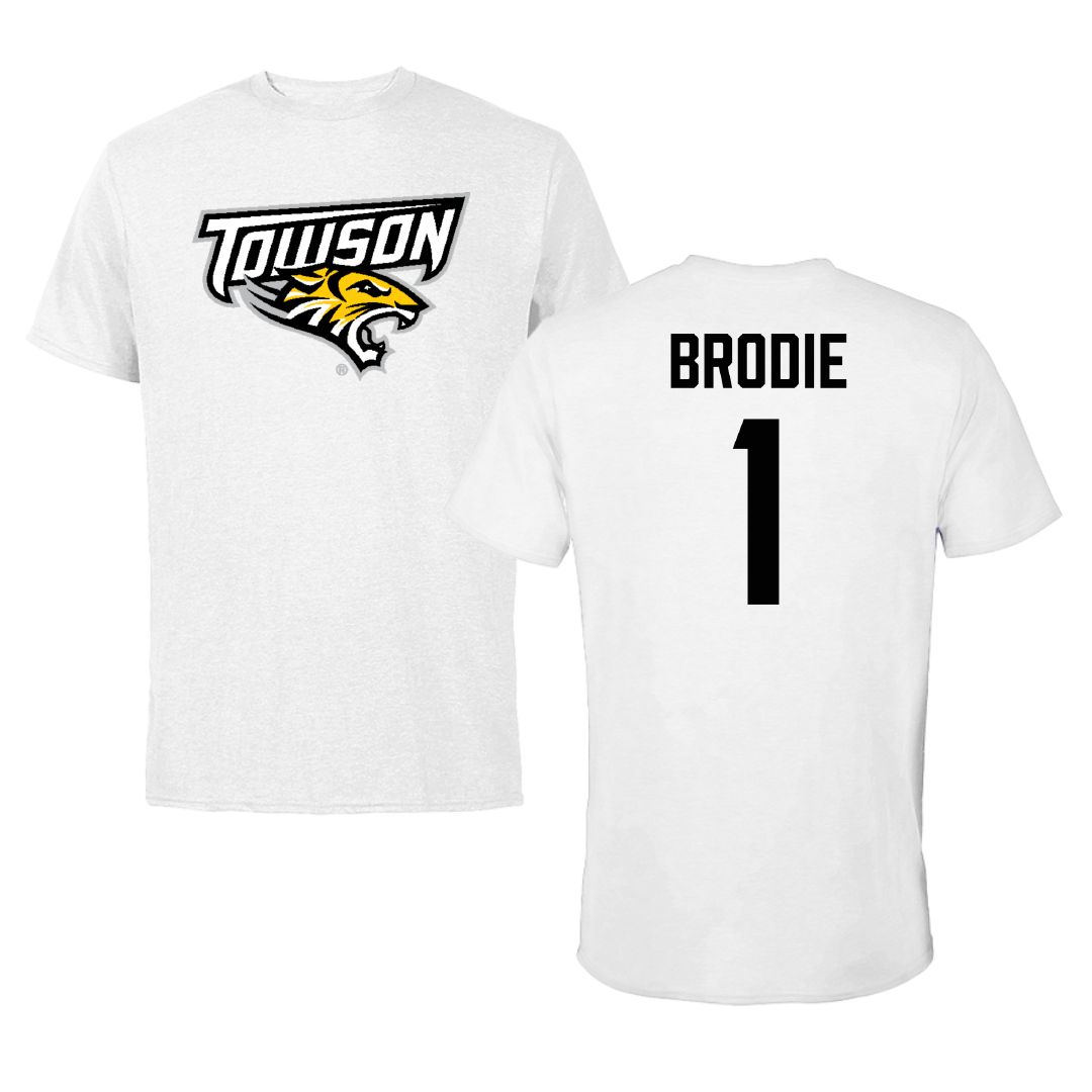 Towson University Football White Performance Tee - #1 Myles Brodie
