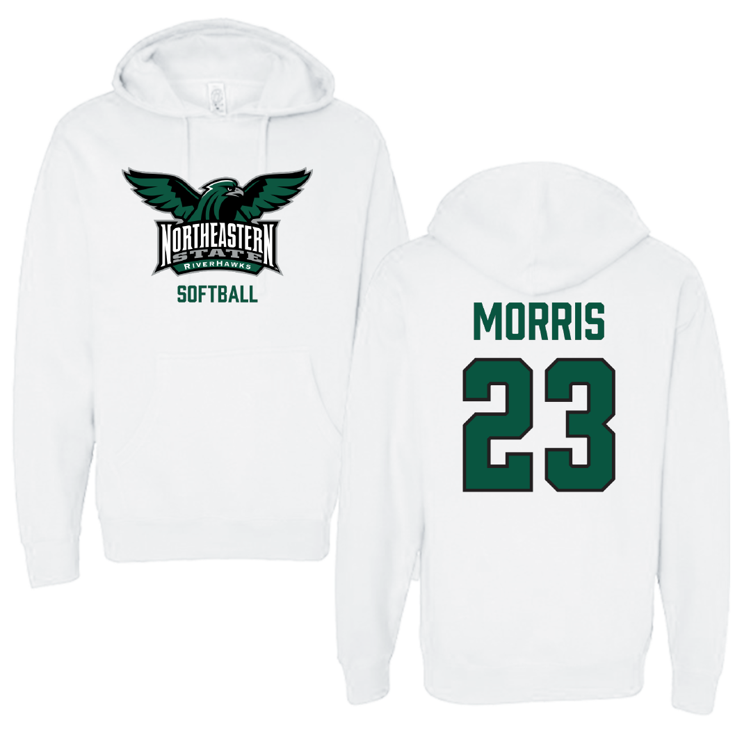 Northeastern State University Softball White Hoodie - #23 Annsleigh Morris