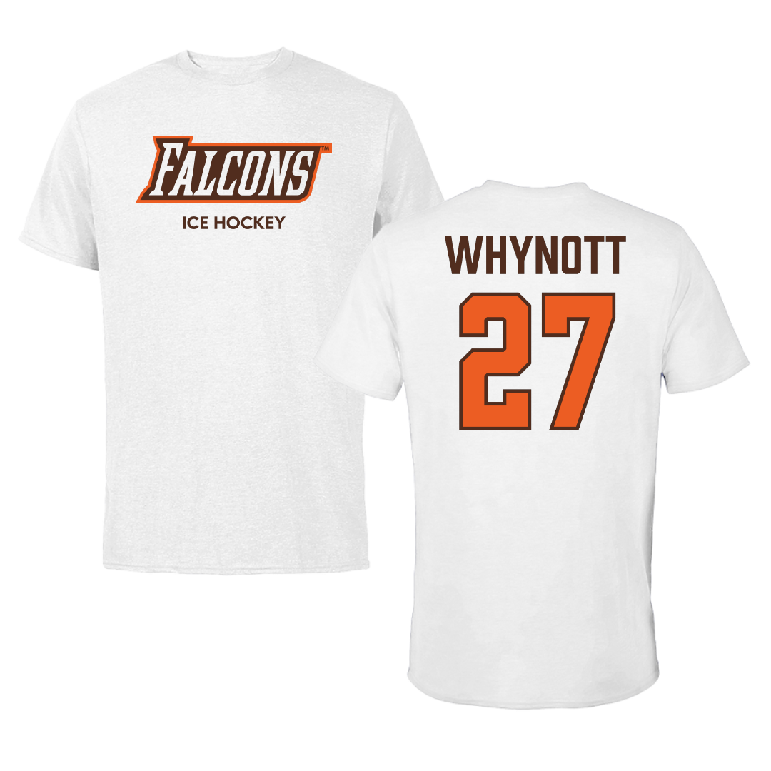 Bowling Green State University Ice Hockey (M) White Performance Tee - #27 Brandon Whynott