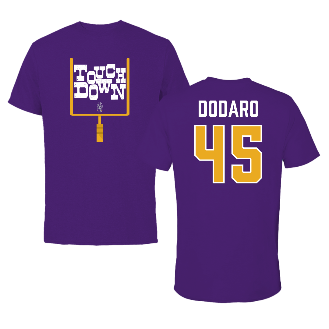 University at Albany Football Purple Touchdown Performance Tee - #45 John Dodaro