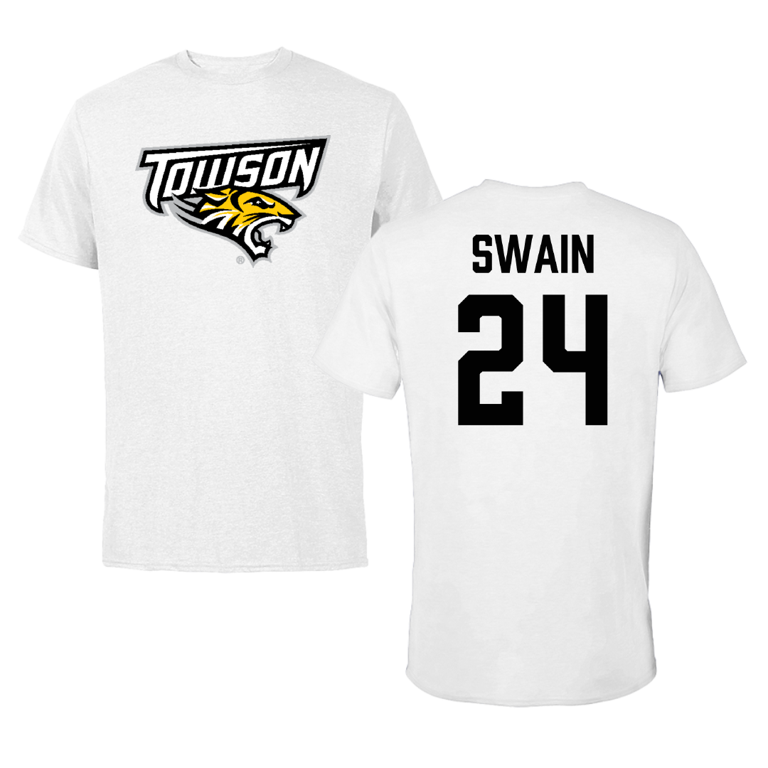 Towson University Football White Performance Tee - #24 Mike Swain
