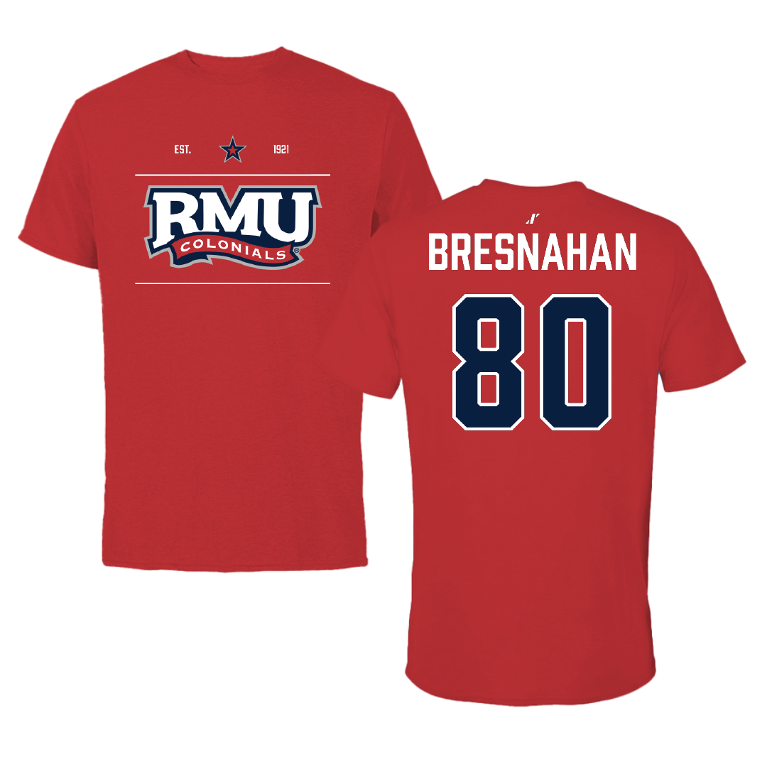 Robert Morris University Football Red General Tee - #80 Mac Bresnahan