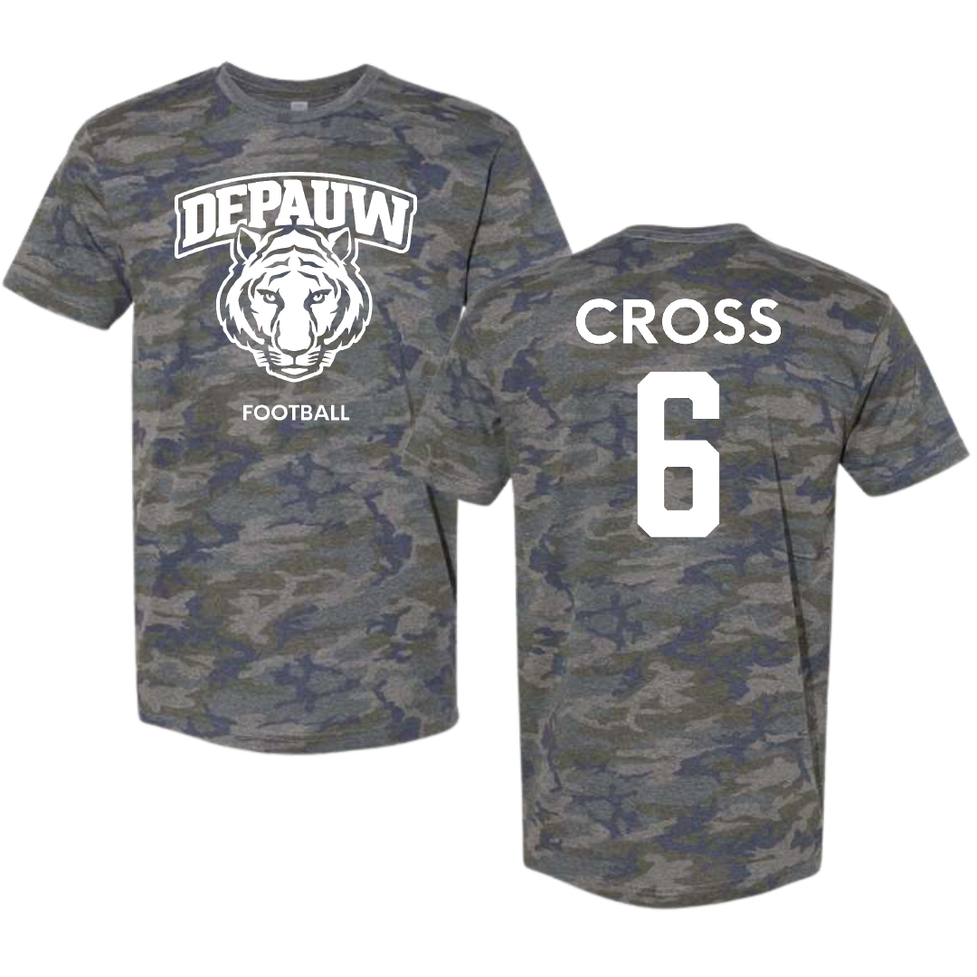 DePauw University Football Vintage Camo Tee - #6 Peyton Cross
