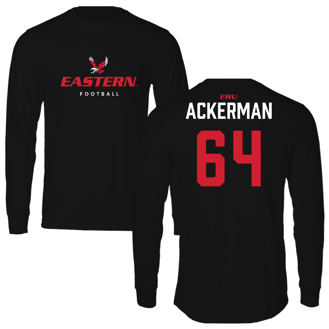 Eastern Washington University Football Black Eastern Performance Long Sleeve - #64 Brady Ackerman
