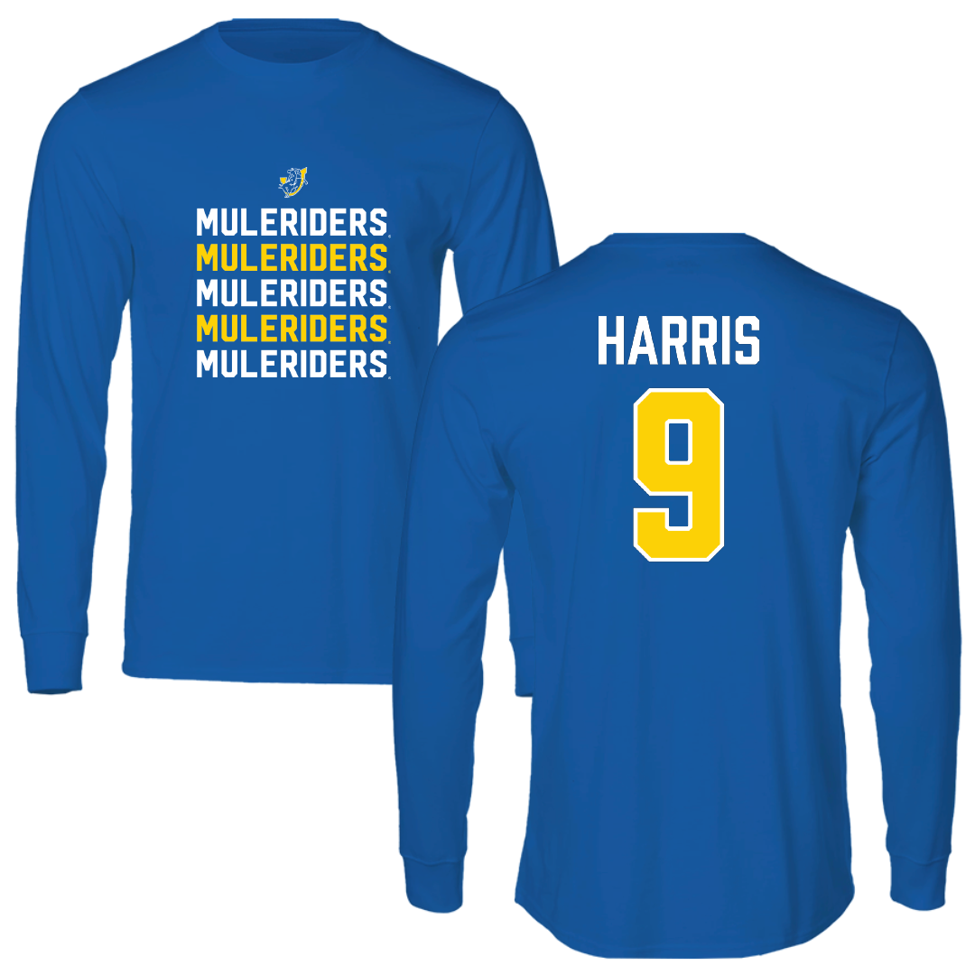 Southern Arkansas University Football Blue General Performance Long Sleeve - #9 Hezekiah Harris