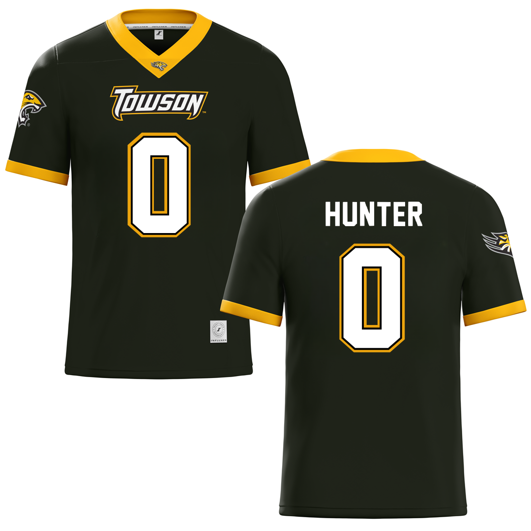 Towson University Black Football Jersey - #0 D'Ago Hunter