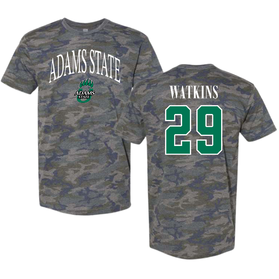 Adams State University Baseball Vintage Camo Tee - #29 Braden Watkins
