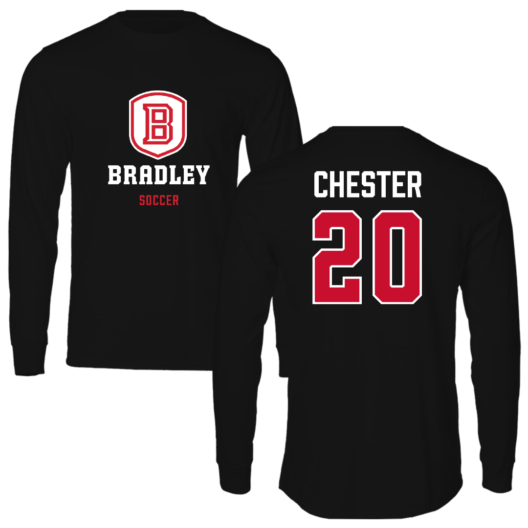 Bradley University Soccer (M) Black Block Performance Long Sleeve - #20 Connor Chester