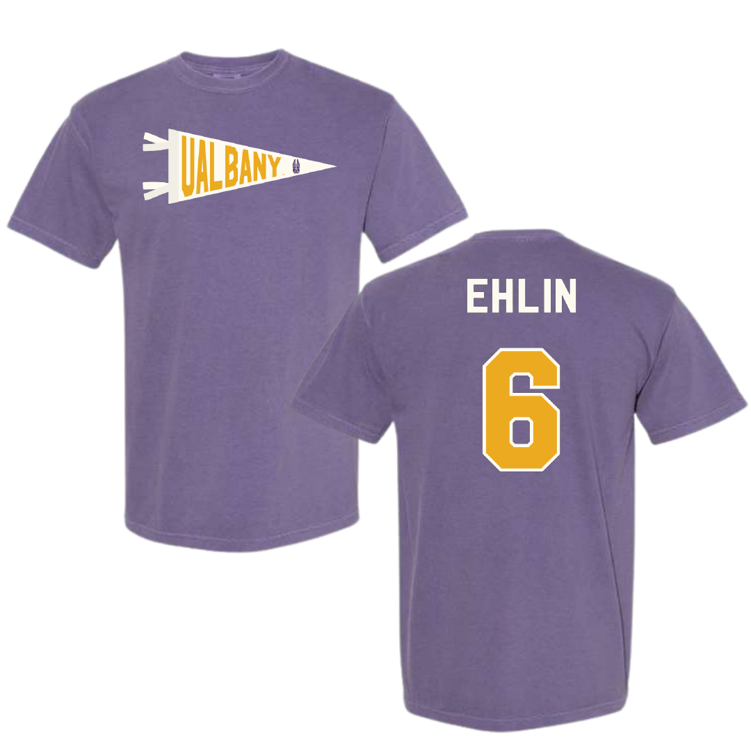 University at Albany Soccer Purple Pennant Comfort Colors Tee - #6 Elias Ehlin