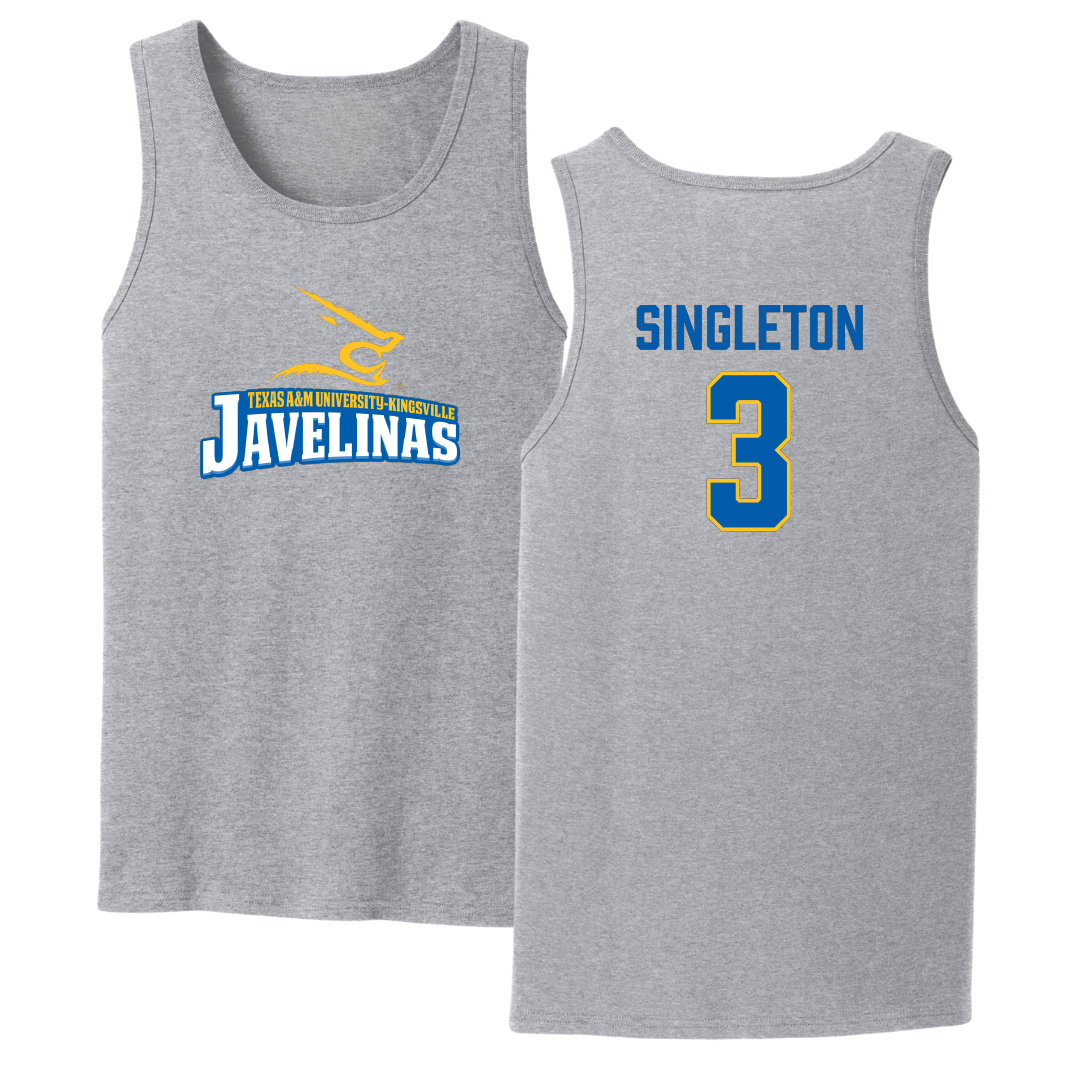 Texas A&M University-Kingsville Basketball Sport Gray Tank Top - #3 Allen Singleton
