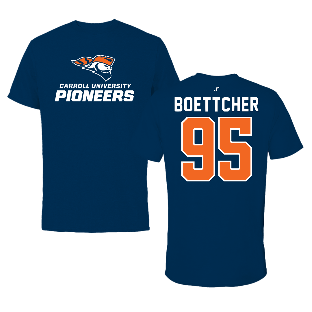 Carroll University Football Navy Performance Tee - #95 Alex Boettcher
