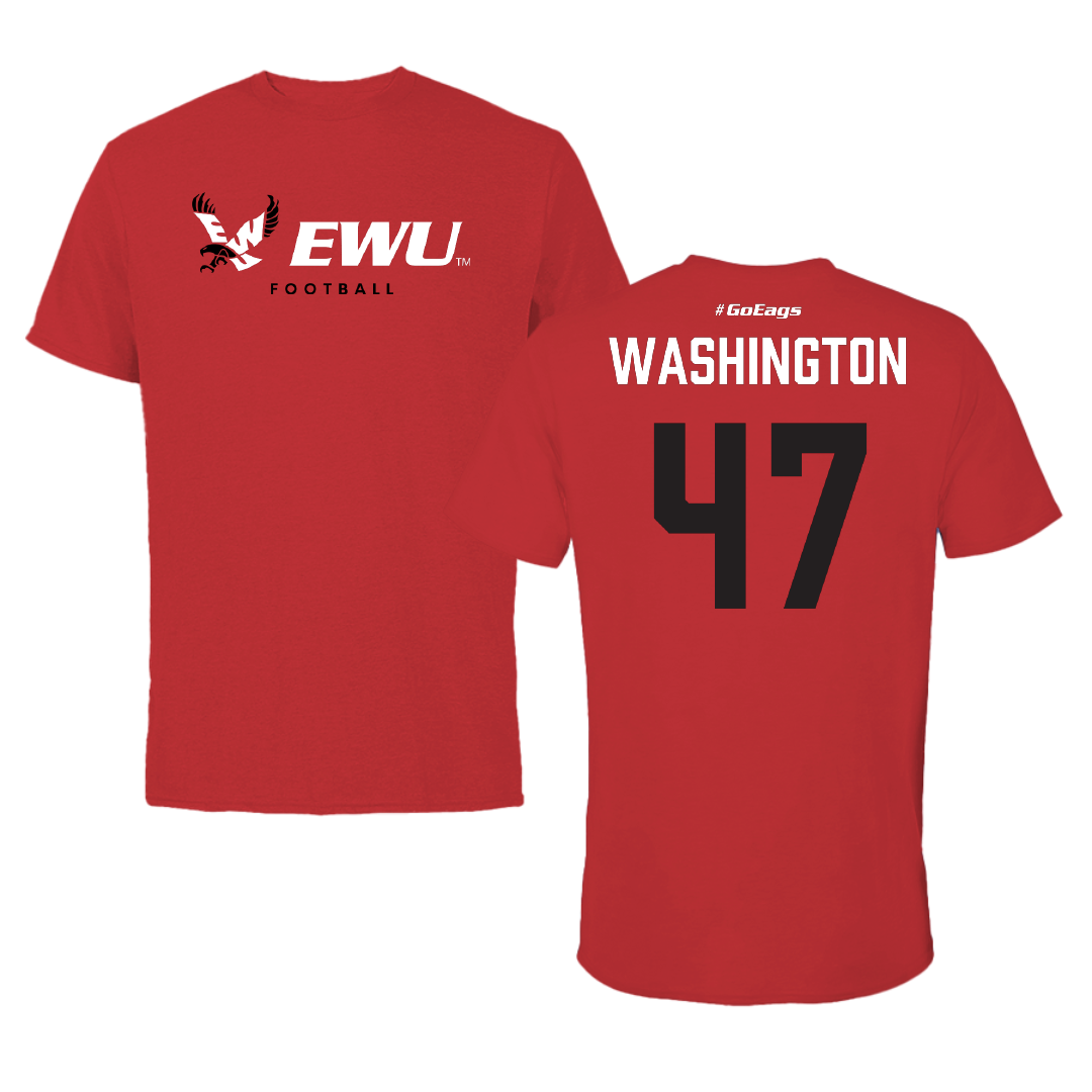 Eastern Washington University Football Red Block Performance Tee - #47 Messiah Washington