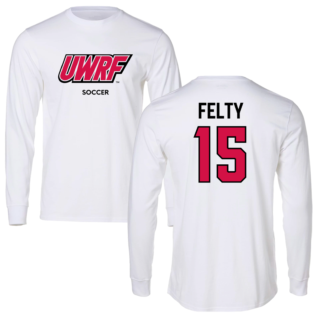 University of Wisconsin-River Falls Soccer (W) White Performance Long Sleeve - #15 Elizabeth Felty
