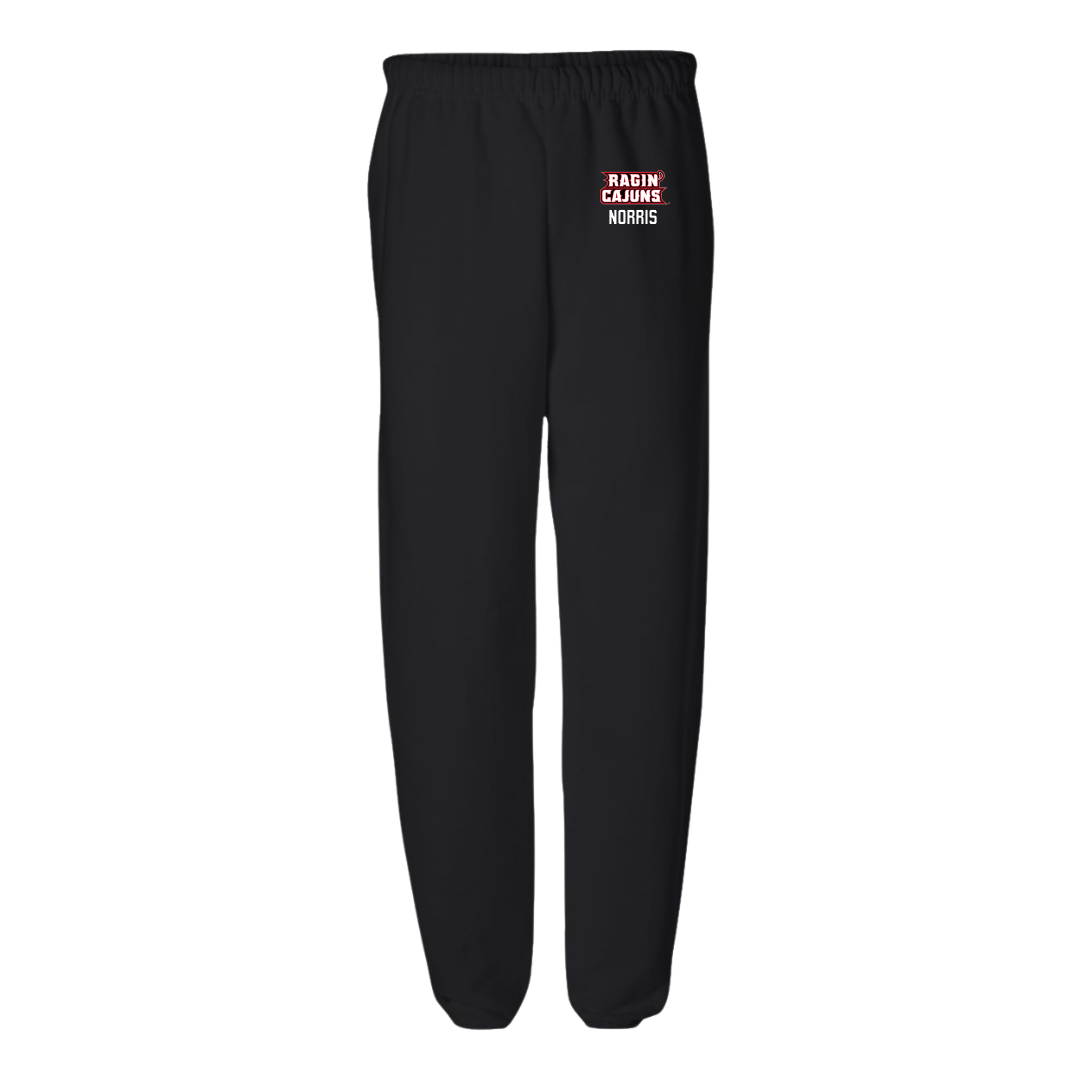 University of Louisiana at Lafayette Football Black Sweatpants - #15 Jacorian Norris